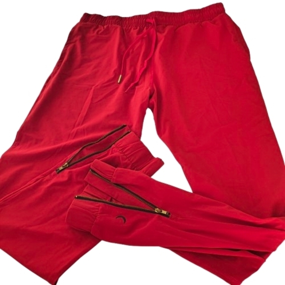 ZYIA Pants - ZYIA Active Red Everywhere Joggers Zipper Ankles L Nylon Spandex Gold Athleisure
